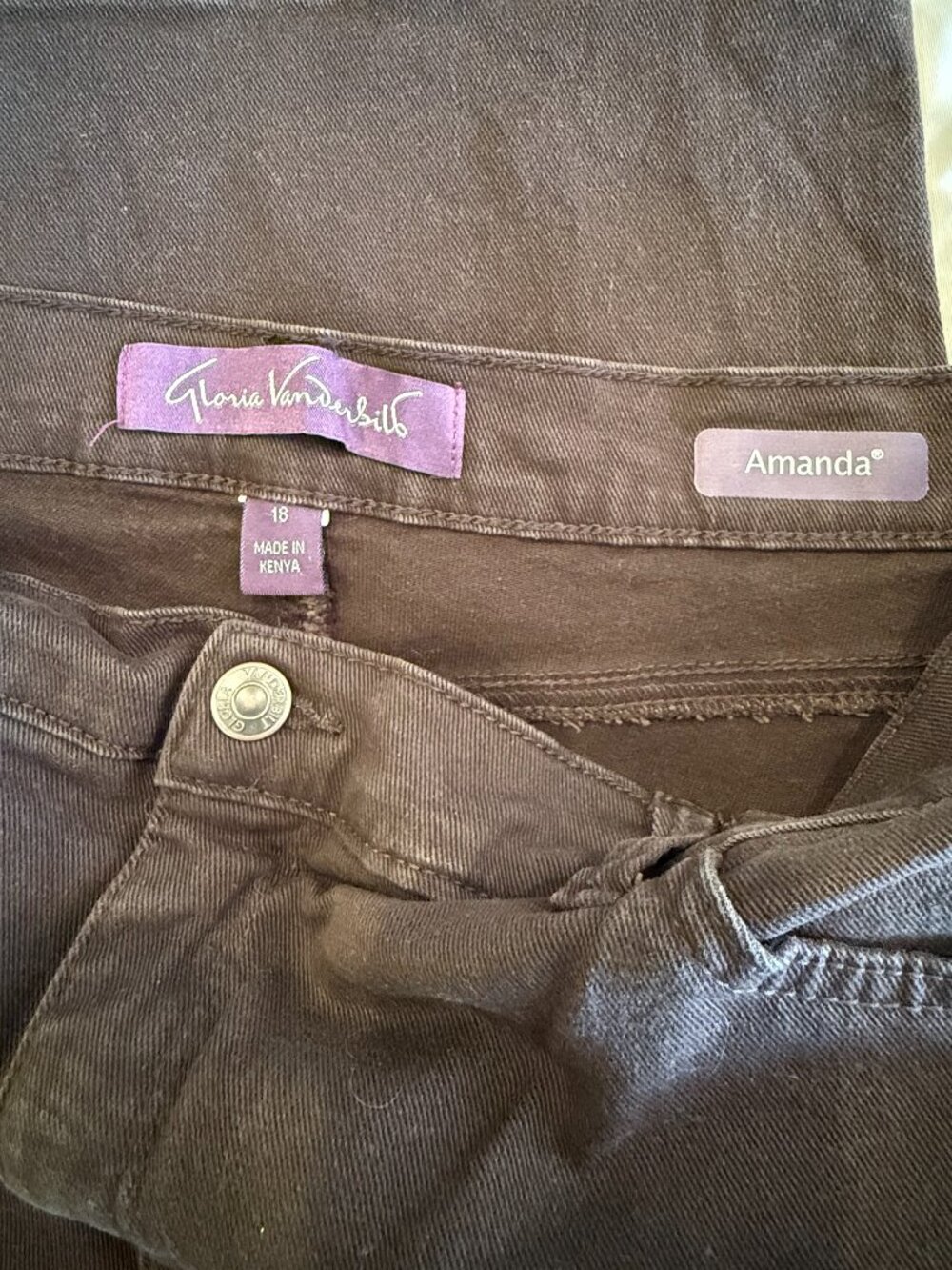 Dark Brown Denim Jeans Gloria Vanderbilt Amanda Size 18 - Picture 7 of 8
